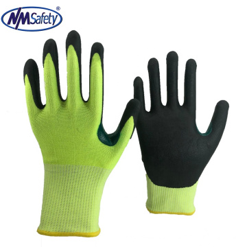 NMSAFETY color reinforcement design A5 cut resistant gloves level 5 foam nitrile cheap work gloves
